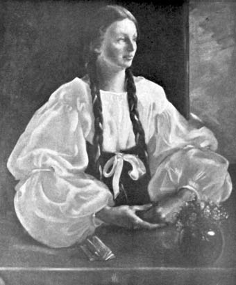 T. Pruszkowski portret dziewczyny z warkoczamie